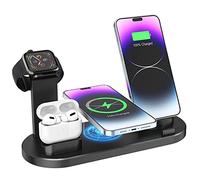 6 in 1 Wireless Charging Station, 360° Rotatable Charging Dock for Apple/Micro/Type C Phones/Airpods, Qi Wireless Charging for iPhone 8/9/10/11 Series/12 Series/Samsung, Stand for iWatch (Black-2)