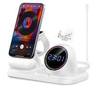 6 in 1 Wireless Charging Station,Fast iphone Charger Stand with Bluetooth,Clock,RGB LED,Wireless Charger for Multiple Devices iphone 17 16 15 14 13 12/Pro Max Plus Apple Watch AirPods Pro4//3/2-White