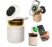 6 in 1 Wireless Charging Station with Bluetooth Speaker, Magnetic Charger Station with Night Light, Magnetic Wireless Earbuds for Phone Watch