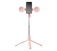 6 in 1 Wireless Selfie Stick Tripod with Double Fill Light and Detachable Remote for Smartphone Vlogging and Stable Recording (30.5X3X3cm)