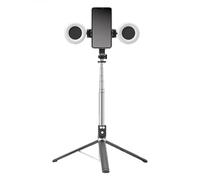 6 in 1 Wireless Selfie Stick Tripod with Double Fill Light and Detachable Remote for Smartphone Vlogging and Stable Recording (Black, 30.5X3X3cm)