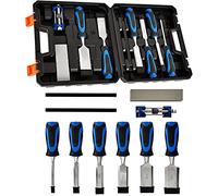6 in 1 Wood Carving Chisel Set, Woodworking Tool with Honing Guide, Sharpening Stone, Carpenter Pencil and Storage Case