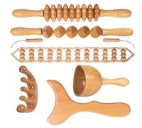 6 in 1 Wood Massage Tool Set Professional Complete Maderoterapia Massager Roller Gua Sha Set Kit Fascia Roller Body Sculpting Tools for Body Shaping Muscle Anti Cellulite Pain Relief