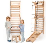 6-in-1 Wooden Swedish Wall & Slide Set - Versatile Indoor Climbing Frame for Kids, Includes Ladder, Slide Board, Monkey Bars and art addition - For Ages 2-12