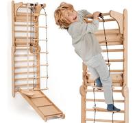 6-in-1 Wooden Swedish Wall & Slide Set - Versatile Indoor Climbing Frame for Kids, Includes Ladder, Slide Board, and Monkey Bars - For Ages 2-12