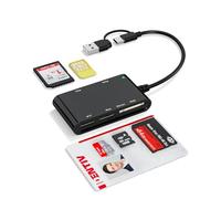 6-in-2 SIM Card Reader with USB-C & USB-A, Military CAC & PIV Card Adapter, SD/TF/SIM/PIV/M2/IC/ID/MMC/MS Pro Duo Multi Memory Card Reader for Windows, Mac, Linux - Plug and Play