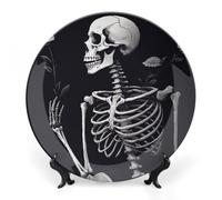 6 in Bone China Decorative Plates for Wall Hanging with Display Stand Chinese Porcelain Aesthetic Skeleton Dessert Plate Display Dish Collections Ceramic Ornament Art Craft Home Office Decor