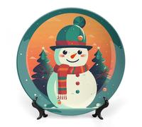 6 in Bone China Decorative Plates for Wall Hanging with Display Stand Chinese Porcelain Cute Snowman Stickers Dessert Plate Display Dish Collections Ceramic Ornament Art Craft Home Office Decor