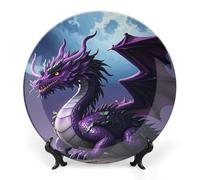 6 in Bone China Decorative Plates for Wall Hanging with Display Stand Chinese Porcelain Purple Dragon Purple Moon Dessert Plate Display Dish Collections Ceramic Ornament Art Craft Home Office Decor