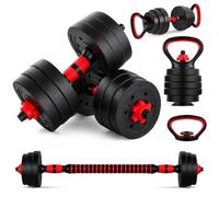 6 in one Vinyl Hand Weights 20kg Adjustable Dumbbells Set for Bodybuilding Bicep Weightlifting, Kettle Bell Handle, Barbell Bar Home Gym Fitness Training Adjustable Barbell Bar All in One