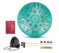 6 Inch 11 Tone Rain Drum Rubber Base, Stable and Not Easy to Slide Steel Tongue Drum Suitable for Concerts, Instrument Teaching Chakra Drum(Green)