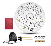 6 Inch 11 Tone Rain Drum Rubber Base, Stable and Not Easy to Slide Steel Tongue Drum Suitable for Concerts, Instrument Teaching Chakra Drum(White)