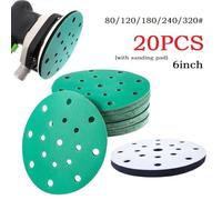 6 Inch 17-Hole Sanding Discs Hook and Loop with PET Film Backing Green Zirconia Alumina Abrasive for Wood Metal Polishing for AUTO Body Repair Compatible with Random Orbital Sanders 21 Pcs Set