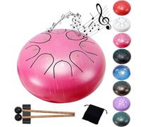 6 Inch 8 Notes Steel Tongue Drum - Handmade Excellence for Outdoor Garden Musical Experience - Includes Travel Bag and Mallets(Pink)