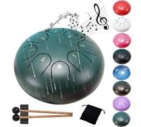 6 Inch 8 Notes Steel Tongue Drum - Tranquil Beats for Your Outdoor Space - Includes Travel Bag and Mallets(Green)