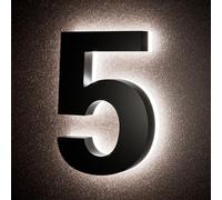 6 Inch Backlit LED House Numbers for Outside, Stainless Steel Floating Home Address Number, Large Modern House Numbers for Yard, Street, Durable Matte Black Finish, Waterproof