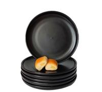 6 Inch Black Ceramic Steak Dinner Plates, Small Round Appetizer Plate, Modern Flat Pasta Dinnerware Dishes Set, Elegant Salad Porcelain Dessert Serving Plates, Microwave Dishwasher Safe (6 Pack)