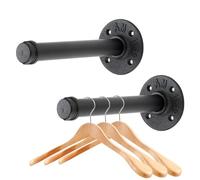 6 Inch Black Industrial Pipe Floating Clothing Rack Wall Mounted, 2 Pack | Home Expert Wall Mounted Clothes Rack Heavy Duty Garment Rack for Hanging Clothes, Multi-purpose Hanging Rod for Closet