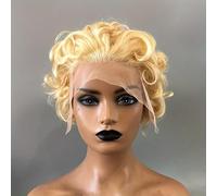 6 Inch Blonde Short Curly Lace Front Wigs Human Hair, 13X1 lace Pixie Cut Short Curly Human Hair Wig, for Black Women Daily Party Cosplay Use.