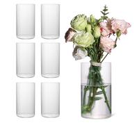 6 Inch Clear Glass Ribbed Cylinder Vases for Centerpieces, Pack of 6 | Flower Vases for Wedding & Home Decor, Hurricane Floating Candle Holders for Table & Shelf & Party