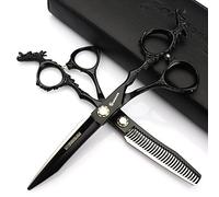 6 inch Cool Black Barber Scissors, Cutting Scissors + thinning Scissors, Professional Styling Scissors (Scissors Set)