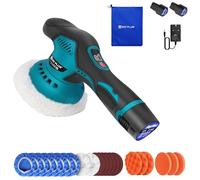 6 inch Cordless Car Polisher Buffer with 2PCS 12V Lithium Rechargeable Battery Brushless Polisher with 8 Variable Speed, 2.0Ah Portable Buffer Kit for Buffer/Polisher/Sander