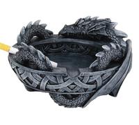 6 Inch Dragon Tail Cold Cast Resin Figurine Ashtray, Gunmetal Color