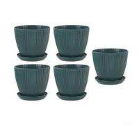 6 Inch Flower Pots Set of 5 Minimal Design with Effective Soil Ventilation for Plant Health (Dark green)