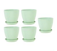 6 Inch Flower Pots Set of 5 Minimal Design with Effective Soil Ventilation for Plant Health (Light green)