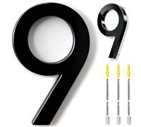 6 Inch House Numbers Black, 3D Floating Stainless Steel Address Door Number 6" with Nails Kit & Template, Zinc Alloy, Waterproof, Rust-resistant, Non-fading, for Home, Garage Gate, Street (9)