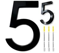 6 Inch House Numbers Black, 3D Floating Stainless Steel Address Door Number 6" with Nails Kit & Template, Zinc Alloy, Waterproof, Rust-resistant, Non-fading, for Home, Garage Gate, Street (5)