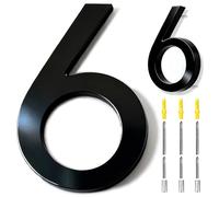 6 Inch House Numbers Black, 3D Floating Stainless Steel Address Door Number 6" with Nails Kit & Template, Zinc Alloy, Waterproof, Rust-resistant, Non-fading, for Home, Garage Gate, Street (6)