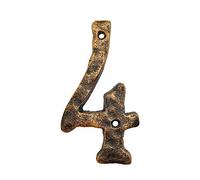 6 Inch House Numbers- Rustic Cast Iron Home Address Number- Featuring Unique Hammered Appearance with Uneven Antique Brass Finished, Number 4