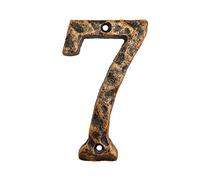 6 Inch House Numbers- Rustic Cast Iron Home Address Number- Featuring Unique Hammered Appearance with Uneven Antique Brass Finished, Number 7