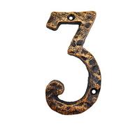 6 Inch House Numbers- Rustic Cast Iron Home Address Number- Featuring Unique Hammered Appearance with Uneven Antique Brass Finished, Number 3