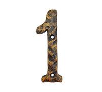 6 Inch House Numbers- Rustic Cast Iron Home Address Number- Featuring Unique Hammered Appearance with Uneven Antique Brass Finished, Number 1