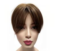 6 inch Human Hair Topper Light Thin,8x10 cm Base for Women and Men Middle Part Straight Hairpieces 2 Clips Adds Volume(Light Brown)