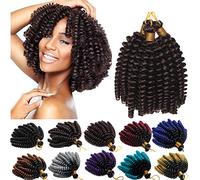 6 Inch Jamaican Bounce Crochet Hair Jumpy Wand Curl Short Curly Jamaican Crochet Braids Synthetic Crochet Braiding Hair Extensions Ombre Twist Braid Hair 3 Bundle Natural Black