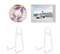 6 inch Medium White Metal wall Mount Display Easel Plate Hanger Vertical Plate Stand Holders Picture frame Stand for Wall 4 Pack