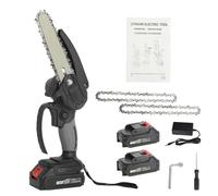 6 Inch Mini Chainsaw, Battery Powered Handheld Electric Chainsaw, Cordless One-Hand Operation Tree Trimmer, Adjustable Sharp Cutter Head, 550W Portable Wood Pruning Saw, 2 Batteries Included Black