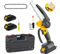 6-Inch Mini Chainsaw,Cordless Chainsaw,Light Weight Battery-Powered,with 2 Chains and Two high-Capacity Batteries,with Safety Lock and Brushless Motor for Pruning Trees and Cutting Wood