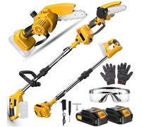 6 Inch Mini Cordless Electric Chainsaw, 2-in-1 Cordless Pole Saw Brushless Portable Electric Pole Saw Small Handheld Chain Saw Long Reach Battery Powered with 2 Batteries