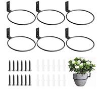 6 Inch Plant Holder Ring,6 Pack Flower Pot Holder Ring Plant Hanger,Wall Mounted Metal Planter Hanger,Black Wall Mount Plant Holder