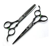 6 inch Professional Hair Scissors Black Titanium Barber Scissors Cutting and thinning Scissors Set(6 inches, 2 Pieces-A)