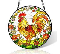 6 inch Rooster Flower Stained Glass Suncatcher Windows Hanging,Stained Glass Ornament Home Decor,Suncatchers for Windows Hanging,Birthday Gifts for Women,Lovers,Friend(Black)