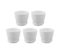 6-Inch Round Plastic Plant Pots for Indoor and Outdoor Use, 5-Pack with Drainage Holes, Vertical Stripe Design, Dark Green/White/Light Green/Blue, Includes Matching Trays(White)
