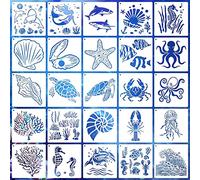 6 Inch Sea Life Stencils Reusable Ocean Stencils for Painting on Wood, 25 Pieces Sea Creatures Stencil DIY Craft Template for Painting on Furniture, Canvas, Wall, Home Decor(Ocean)