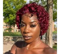 6 Inch Short curly hair Pixie Wig 13x1 lace wig pixie cut red wig,Heat-resistant wig,for Black Women Short Curly Human Hair Wig Daily Party Use.