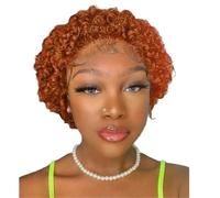 6 Inch Short curly Pixie Wig,13x1 lace pixie curly wig human hair, Heat Resistant synthetic wig,for Women Daily Party Cosplay Use.(Orange)