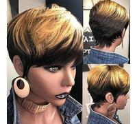 6 Inch Short straight Pixie Wig,for Black Women Pixie Cut Wig Human Hair with Bangs,Heat-resistant synthetic wig,Daily Party Cosplay Use.(Gradient gold)